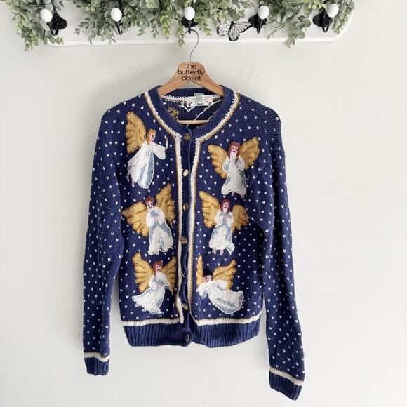 Vintage 90s Orvis Angel Crocheted Christmas Button Down Sweater 6/8 AA5028 - Picture 1 of 5